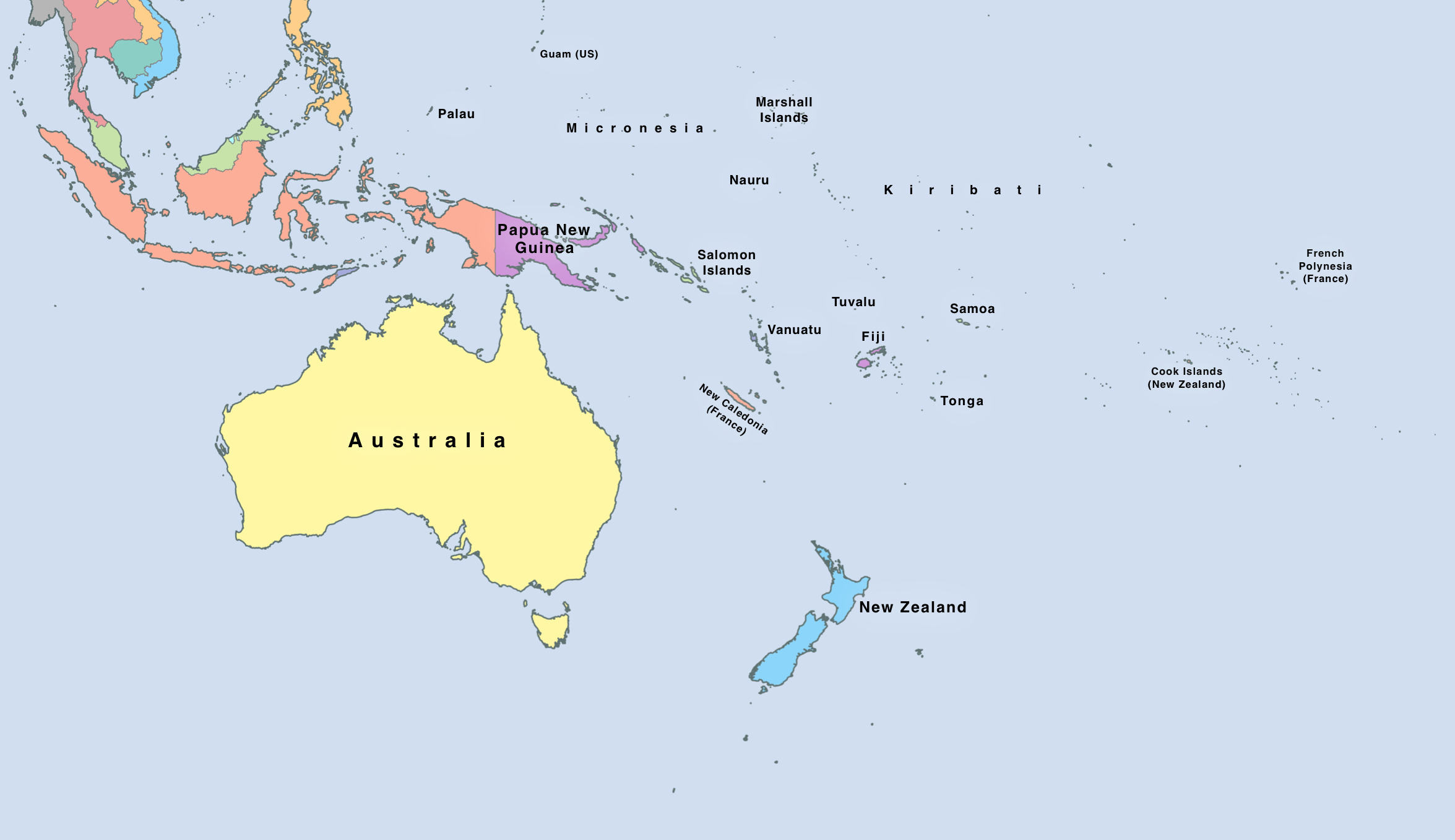 Роль австралии и океании в мире. Политическая карта Океании. Полит карта Океании. Полит карта Австралии и Океании. Политическая карта Австралии и Океании со странами.